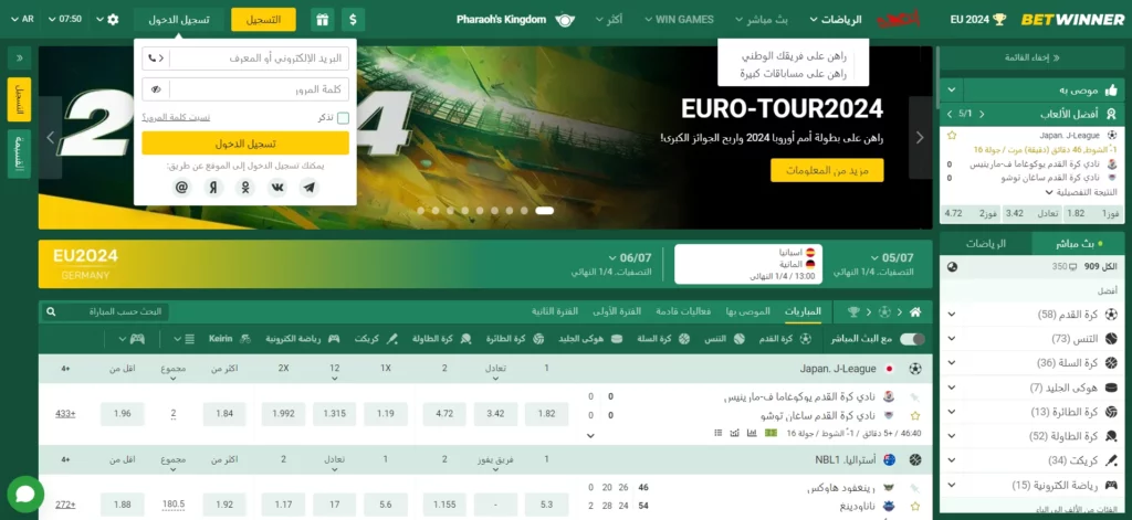 صفحة تسجيل الدخول إلى BetWinner